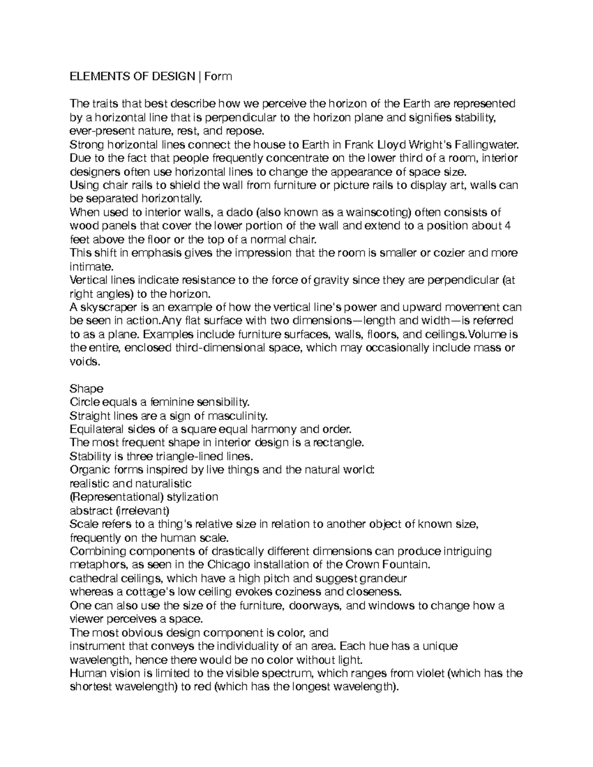 Note 8 - ELEMENTS OF DESIGN - ELEMENTS OF DESIGN | Form The traits that ...