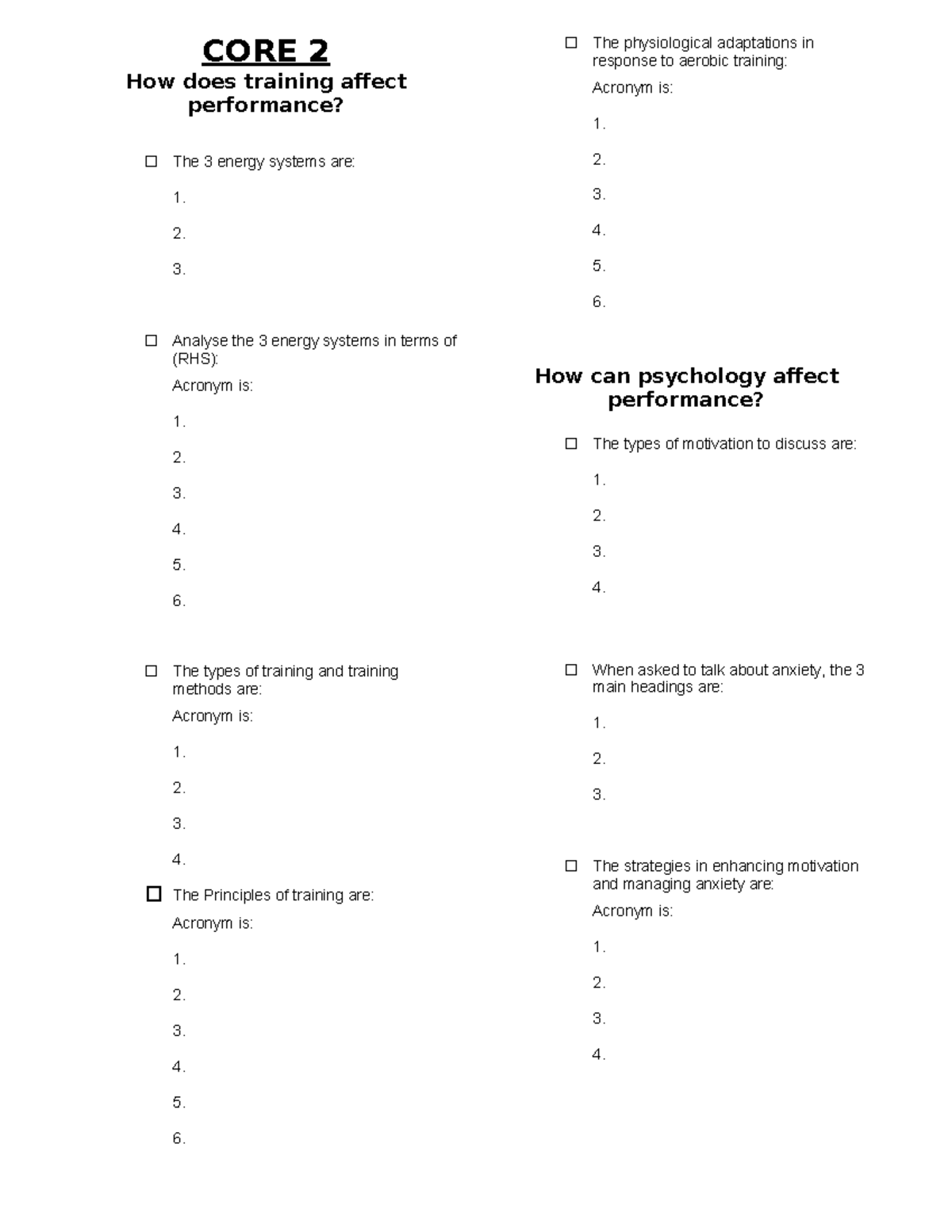 2c CORE 2 Individual Syllabus Test NEW x 20 - CORE 2 How does training ...