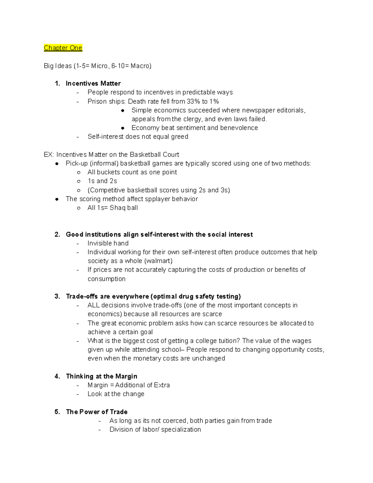 Econ Notes Week One Chapt 1 and 2 - Chapter One Big Ideas (1-5= Micro ...
