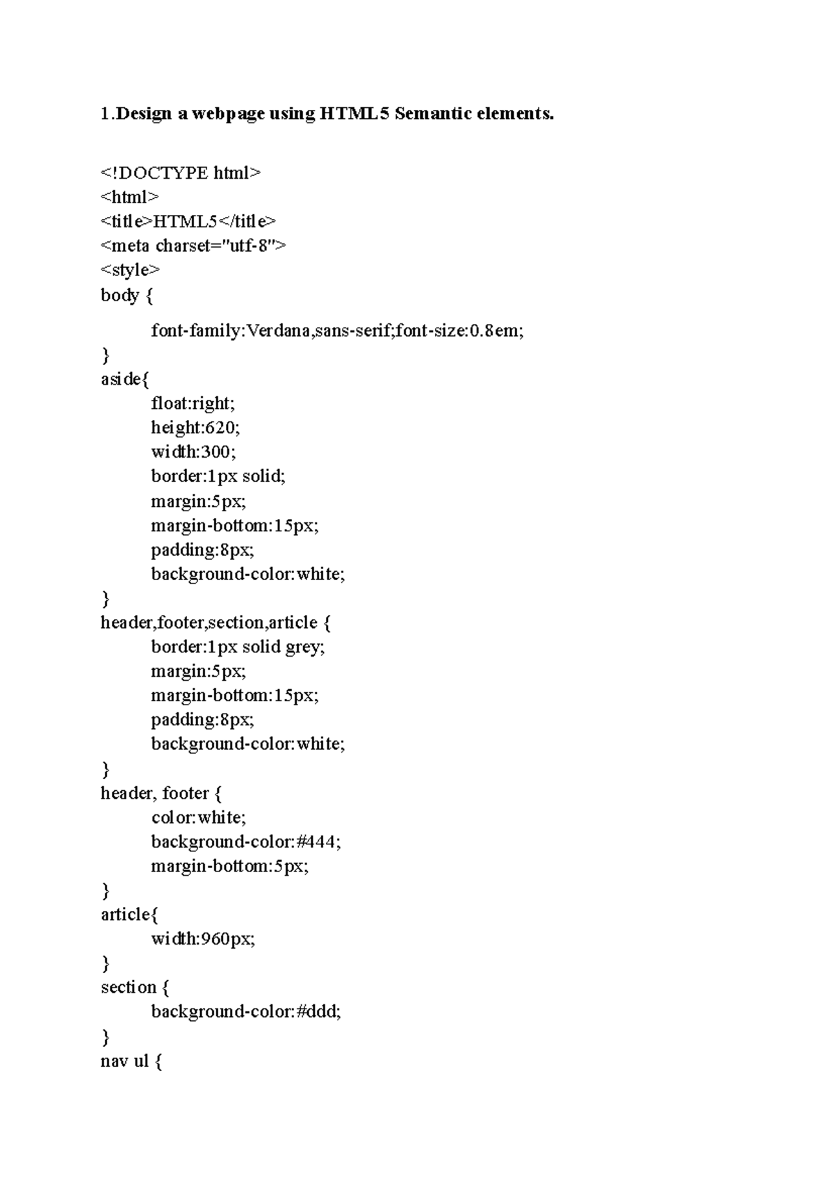WP 1-14 - notes - Design a webpage using HTML5 Semantic elements. HTML5 ...
