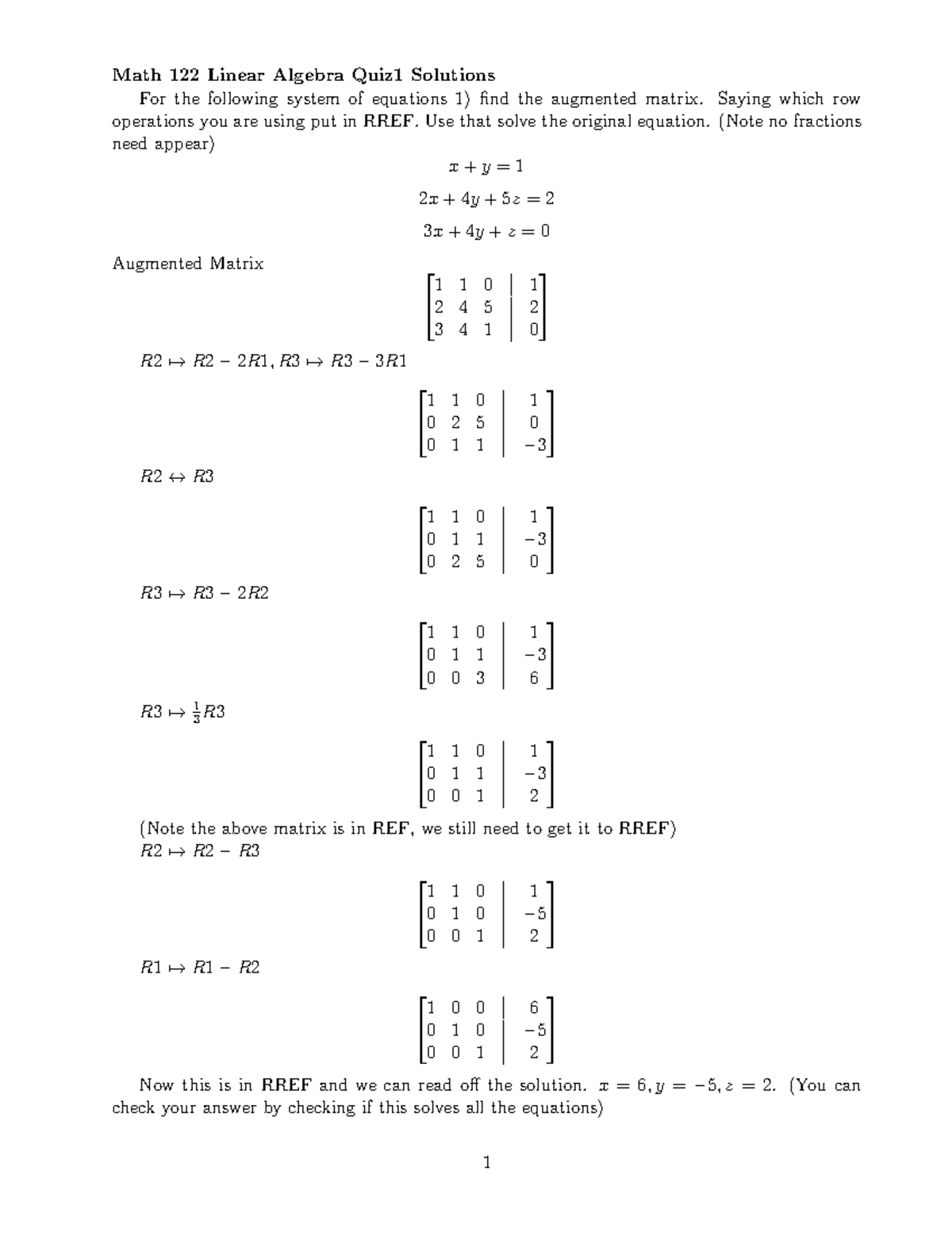 Math122Fall2023quiz1solution - Math 122 Linear Algebra Quiz1 Solutions ...
