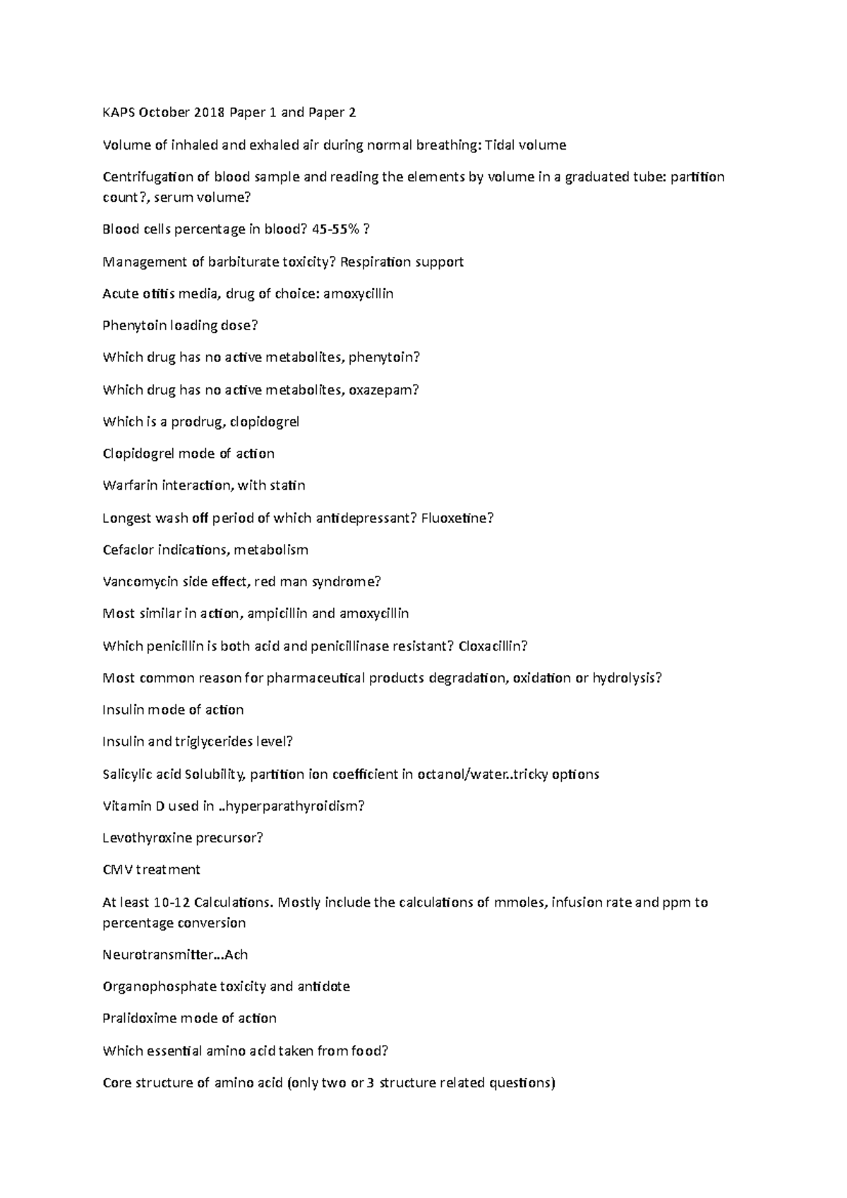 Kaps Oct 2018 V1 exam KAPS October 2018 Paper 1 and Paper 2 Volume