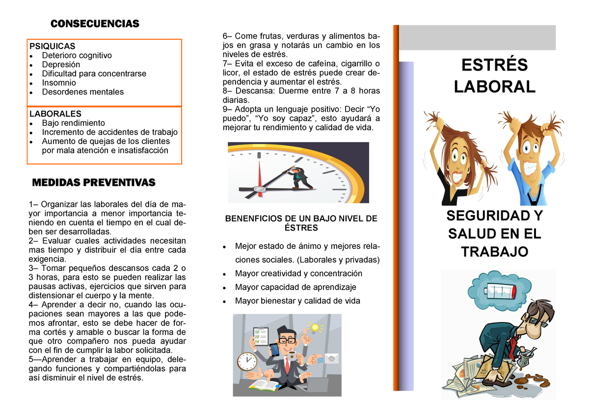 Folleto Estrés Laboral ESTRÉS LABORAL SEGURIDAD Y SALUD EN EL TRABAJO CONSECUENCIAS PSIQUICAS