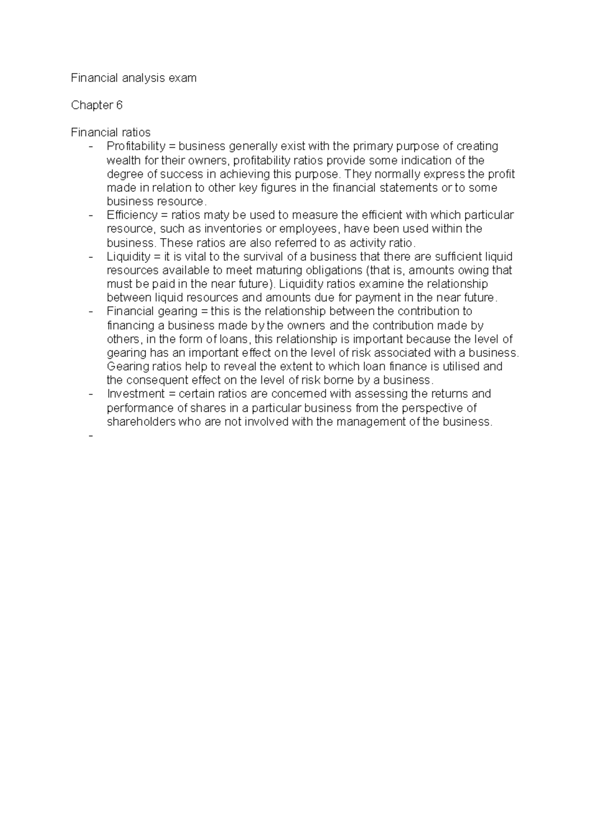 Financial analysis exam Financial analysis exam Chapter 6 Financial