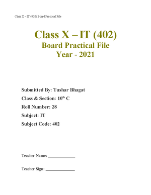 Tushar-IT-Practical 10th Class - Class X – IT (402) Board Practical ...