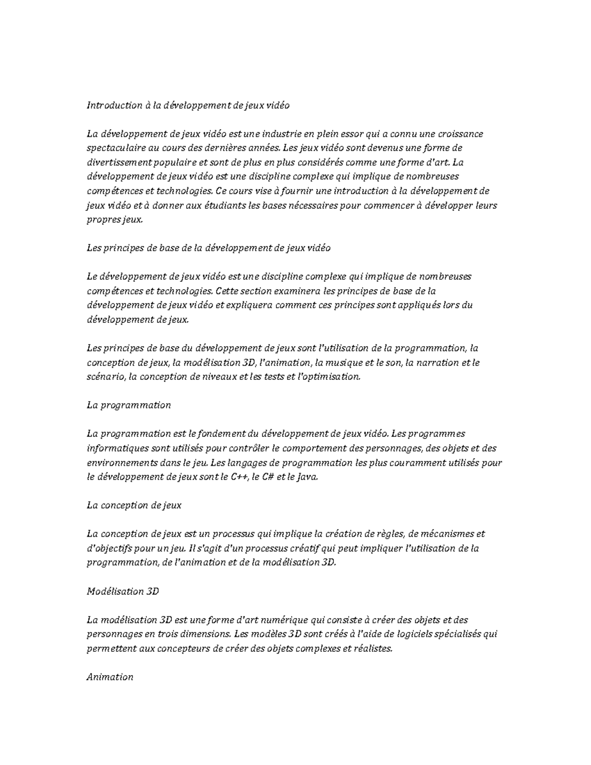 Video Game Development Study Notes - Introduction à la développement de ...