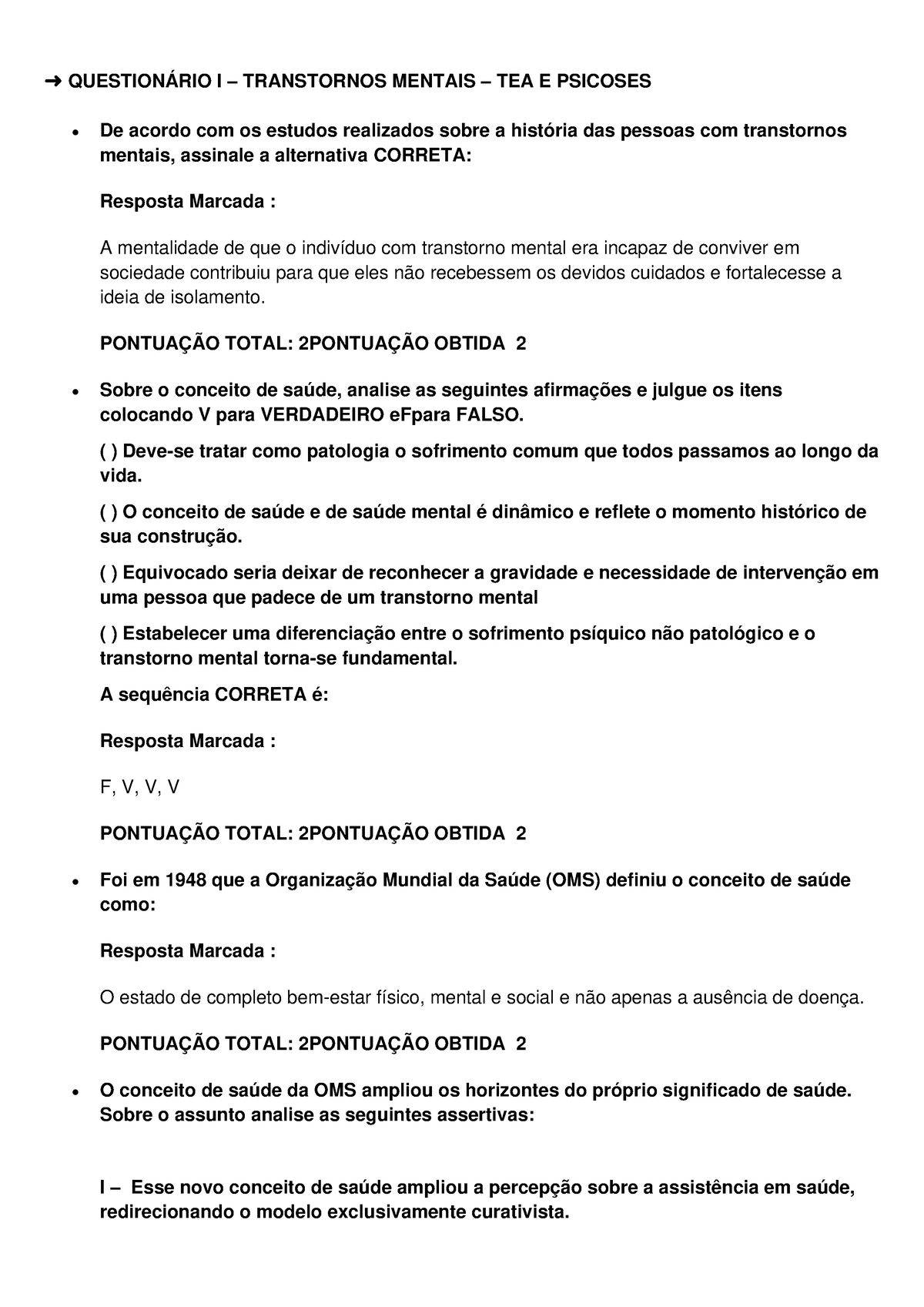 questionário i transtornos mentais tea e psicoses questionÁrio i