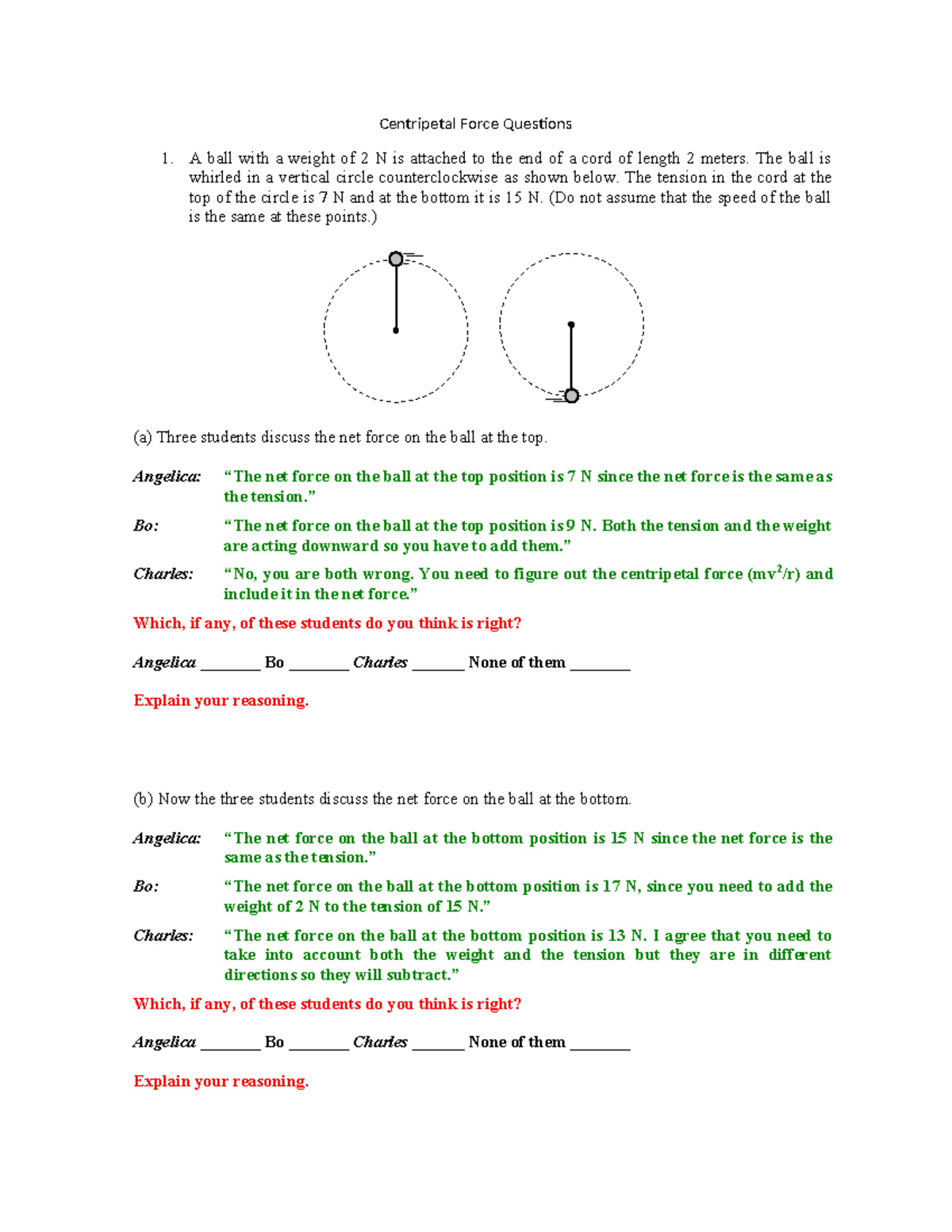 Centripetal-Force-Questions - Centripetal Force Questions 1. A Ball ...