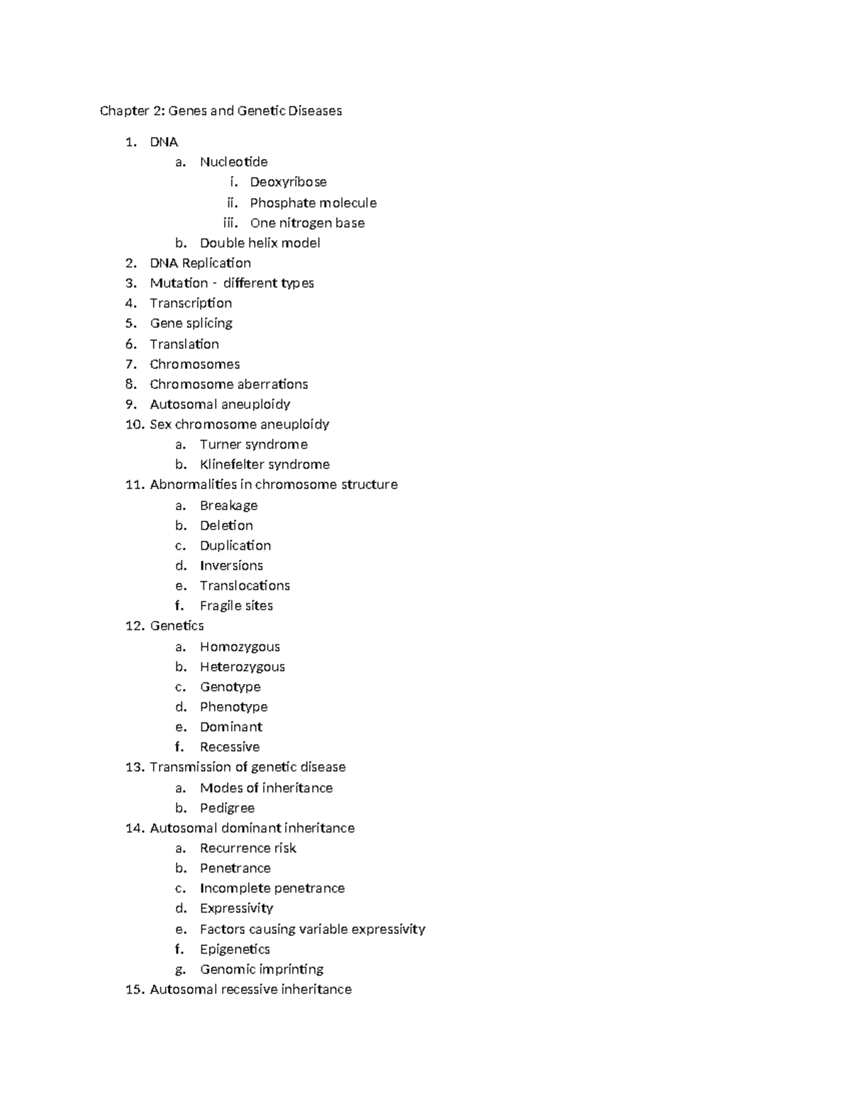 Chapter 2 Outline - notes - Chapter 2: Genes and Genetic Diseases 1 ...