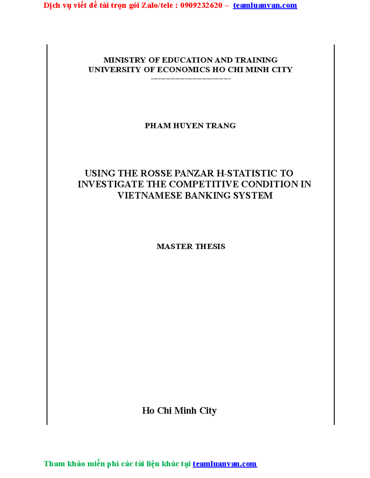 Using The Rosse Panzar H-Statistic To Investigate The Competitive ...