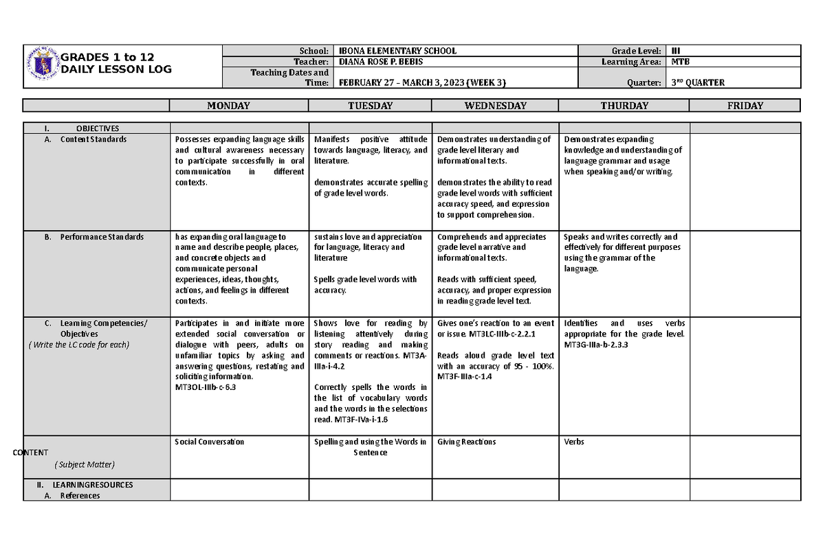 DLL MTB 3 Q3 W3 - so interesting - GRADES 1 to 12 DAILY LESSON LOG ...