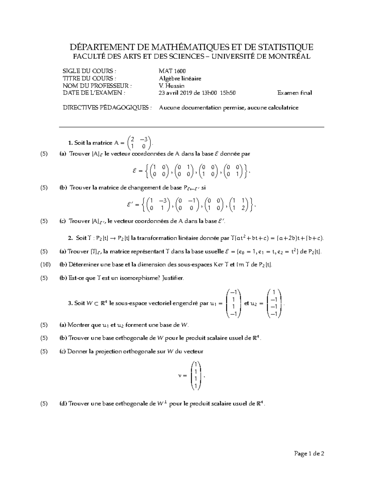 MAT1600-Final-A-Hiver19 Linear Algebra - DEPARTEMENT DE MATH ́ ...