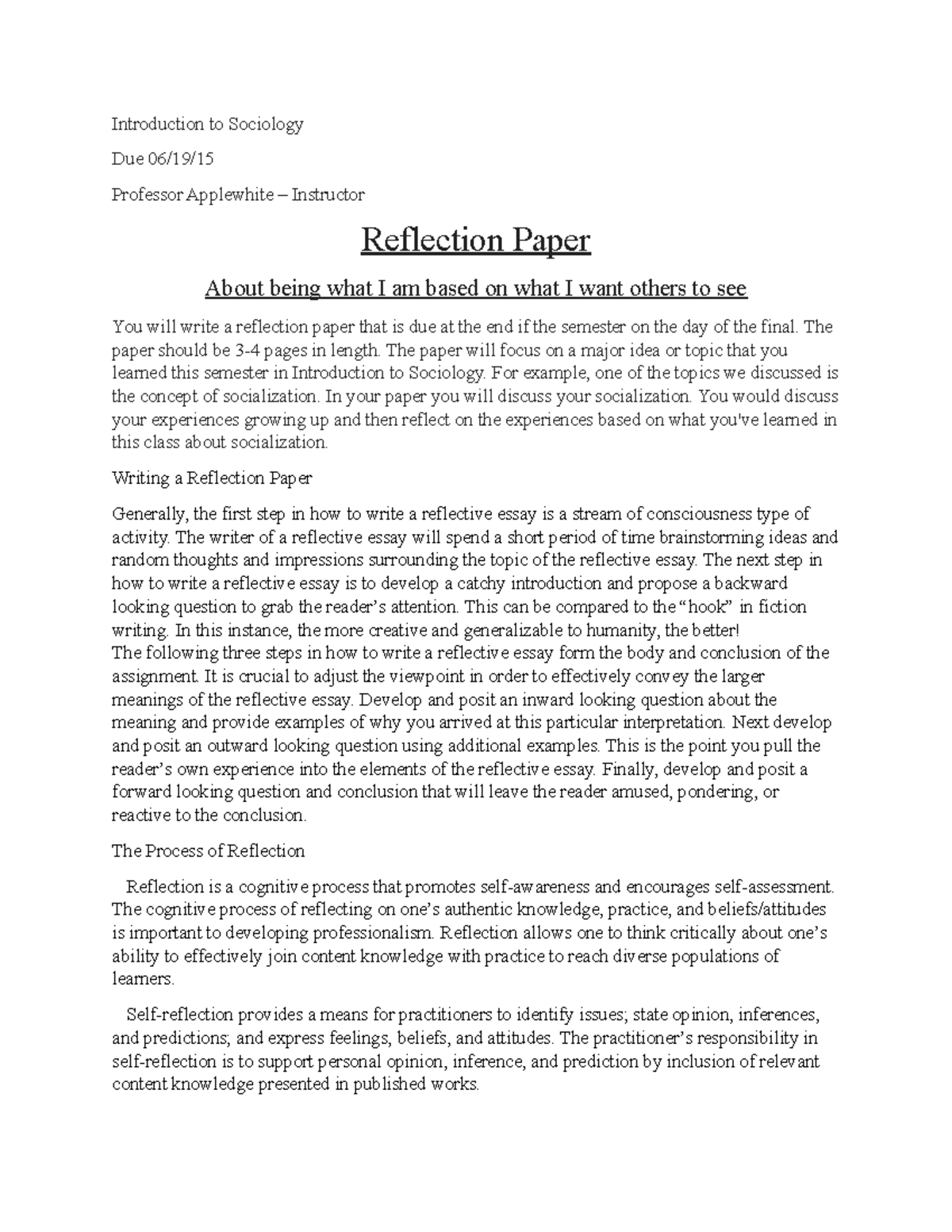 how to write reflection paper introduction