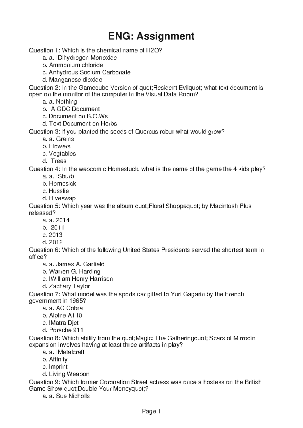 ENG Test 9 Just looking for assignments and students notes and etc