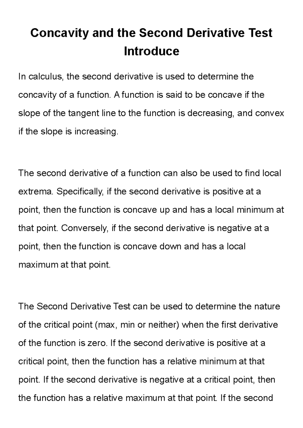 Concavity And The Second Derivative Test Introduce Concavity And The Second Derivative Test