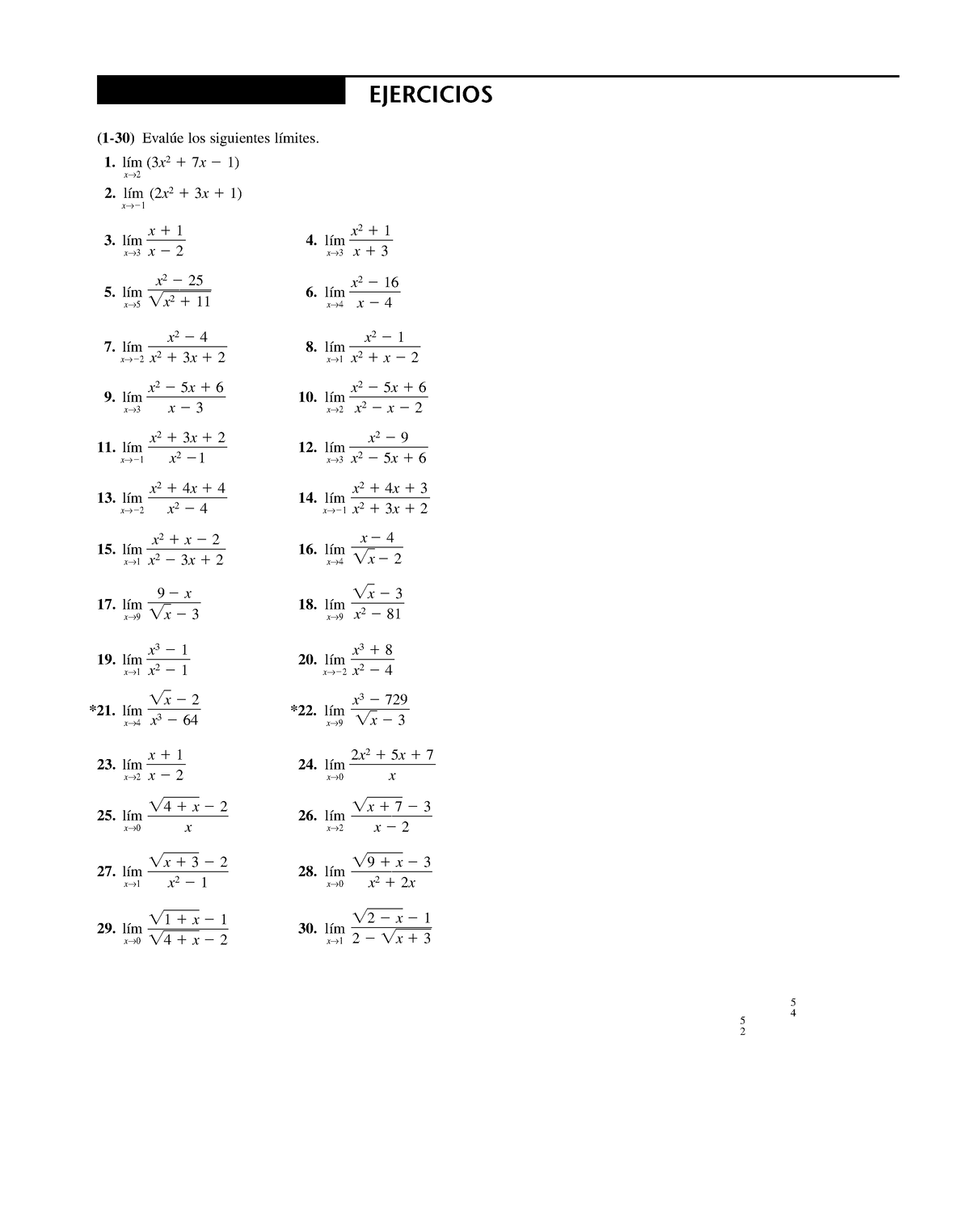 Unidad 3 Deber 10 Ejercicios de limites 1 30 Evalúe los