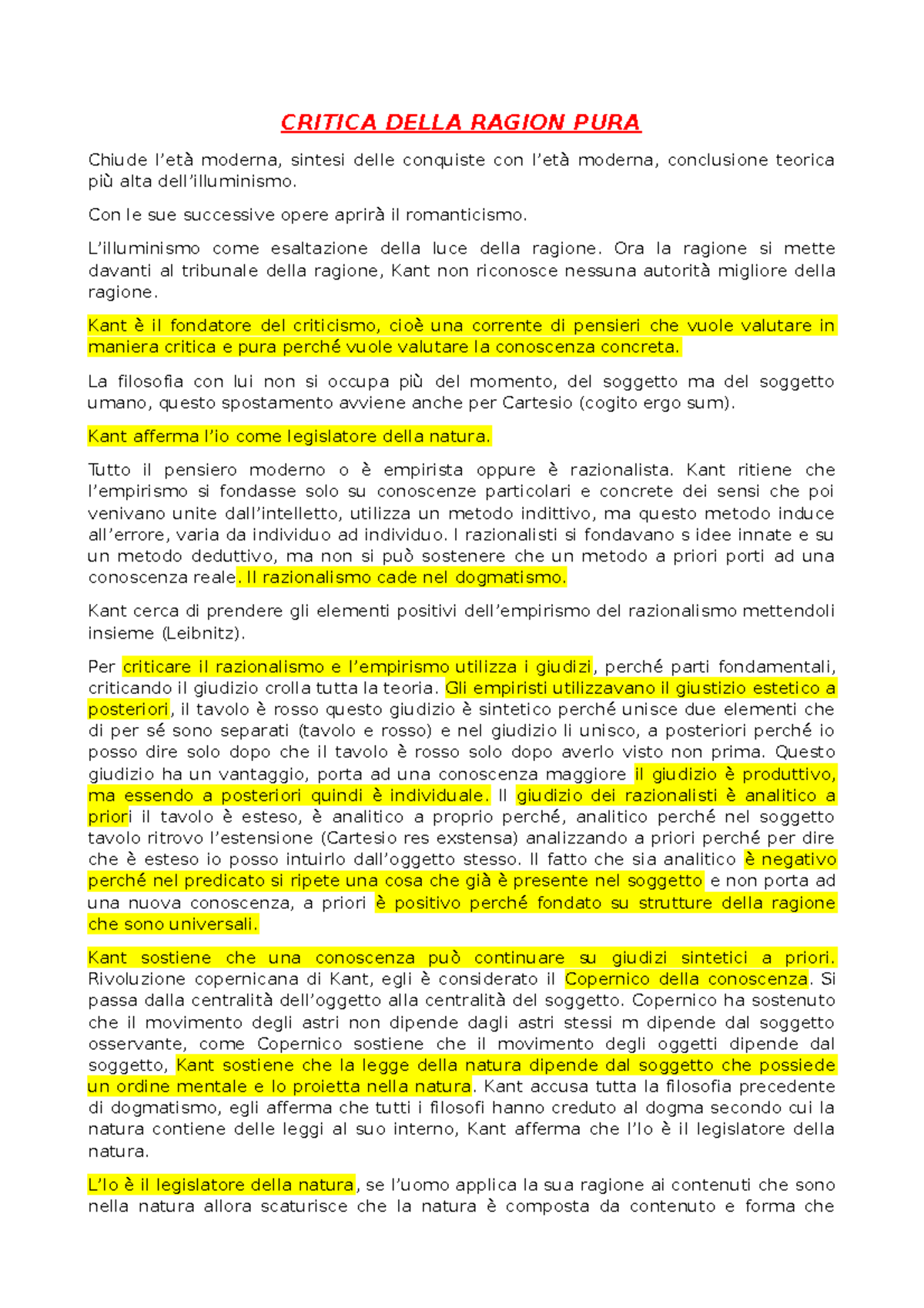 Critica Della Ragion PURA CRITICA DELLA RAGION PURA Chiude l’età