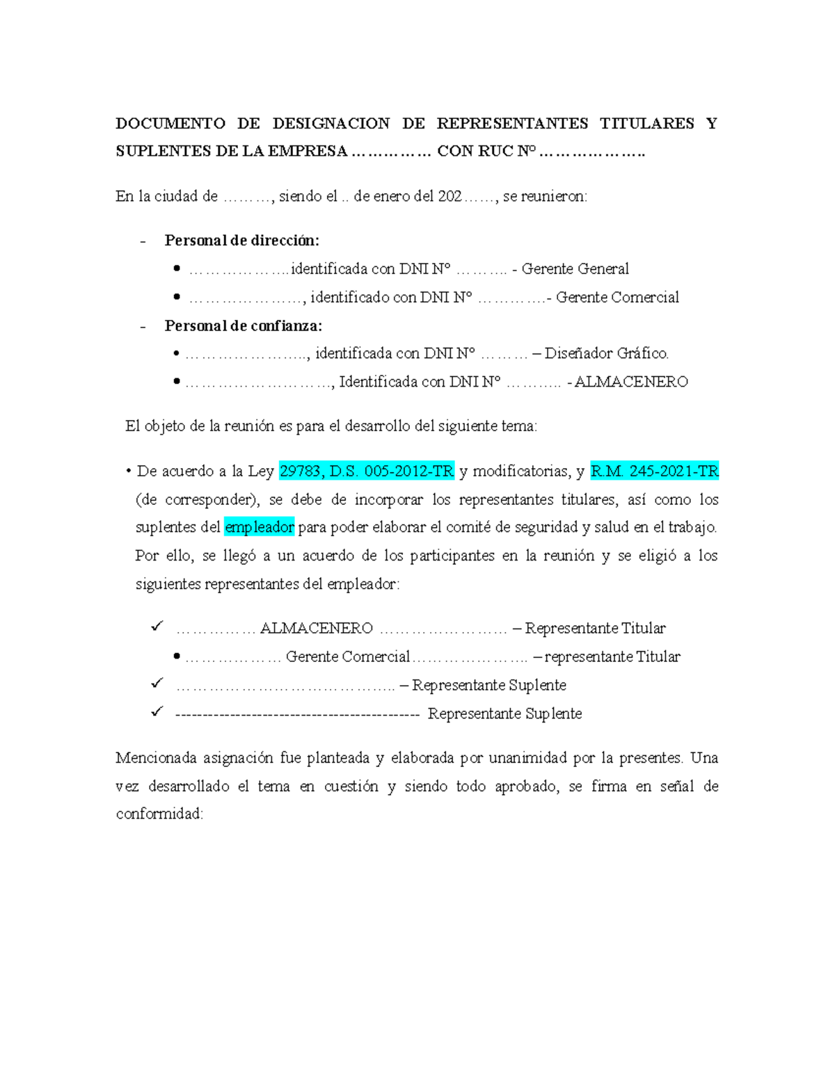 Comite SST 1 Documento DE Designacion DE Representantes Titulares Y