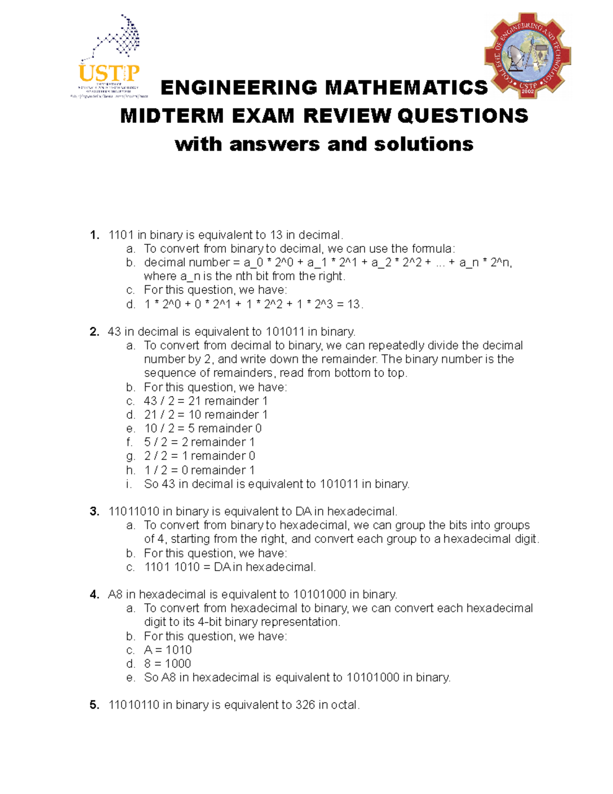 1. Engineering Mathematics - ENGINEERING MATHEMATICS MIDTERM EXAM ...