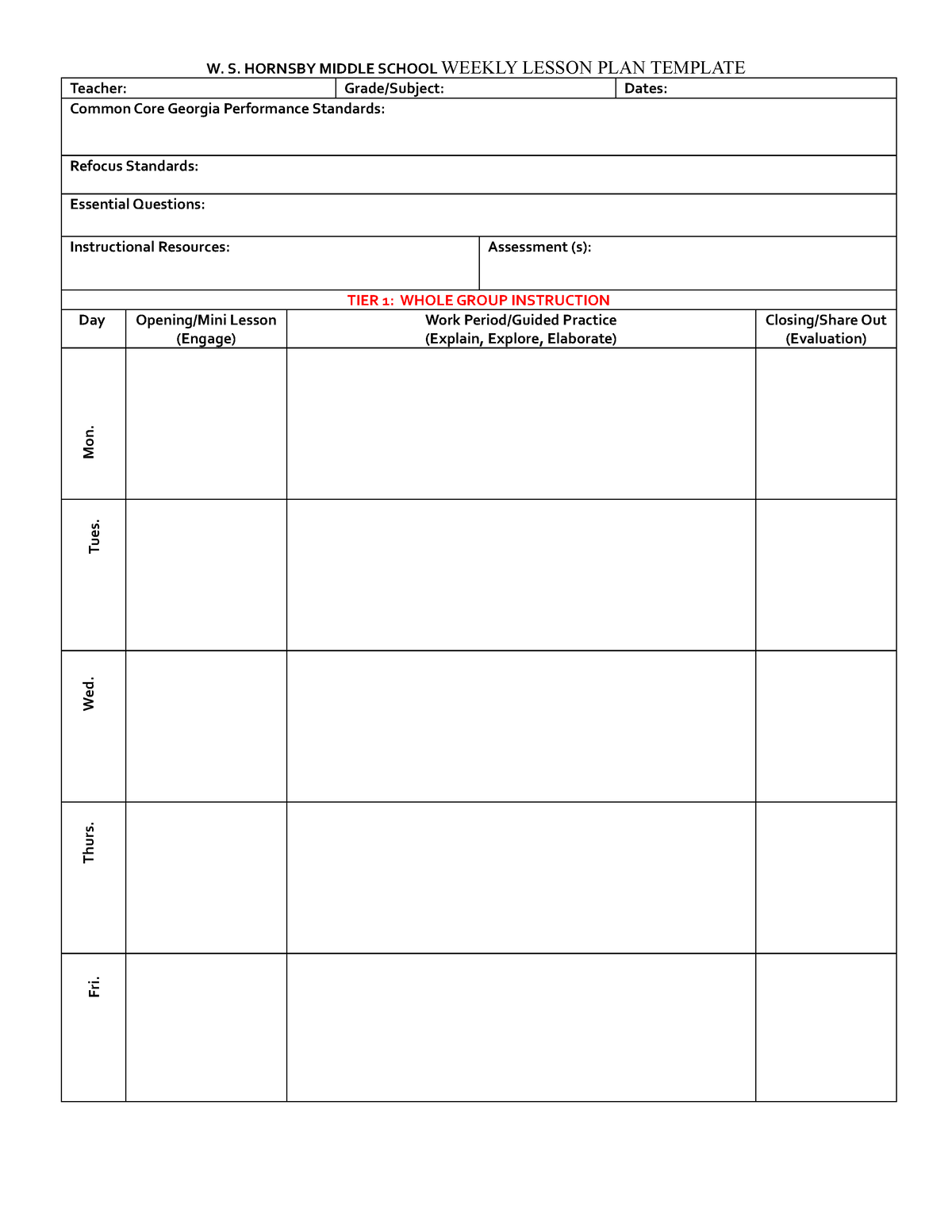 Hornsby Lesson Plan Template new - W. S. HORNSBY MIDDLE SCHOOL WEEKLY ...