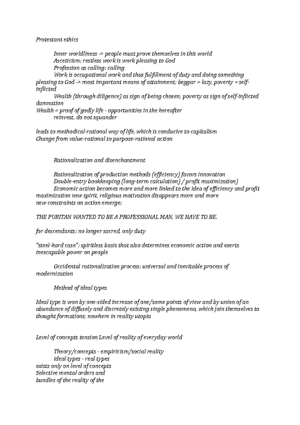 Protestant ethics - Notes taken in sociology class - Protestant ethics ...