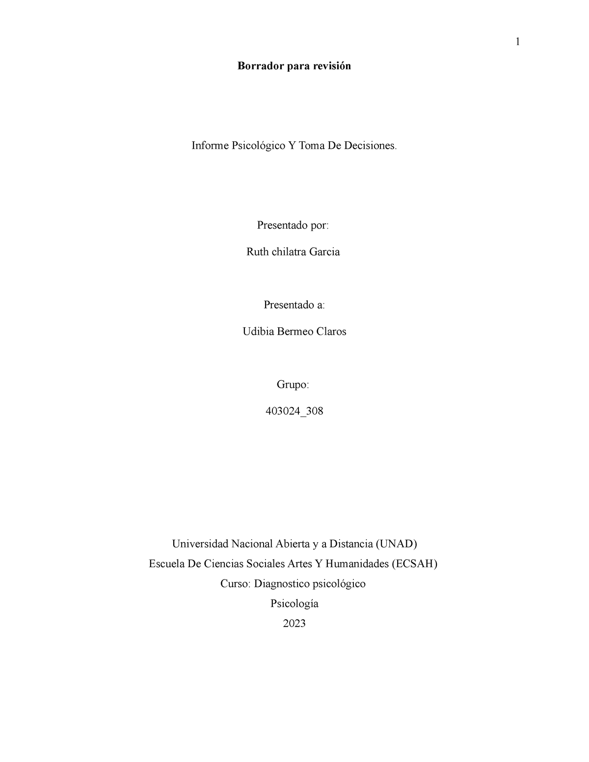 Modelo Para La Elaboracin De Un Informe Psicolgico - Borrador Para ...