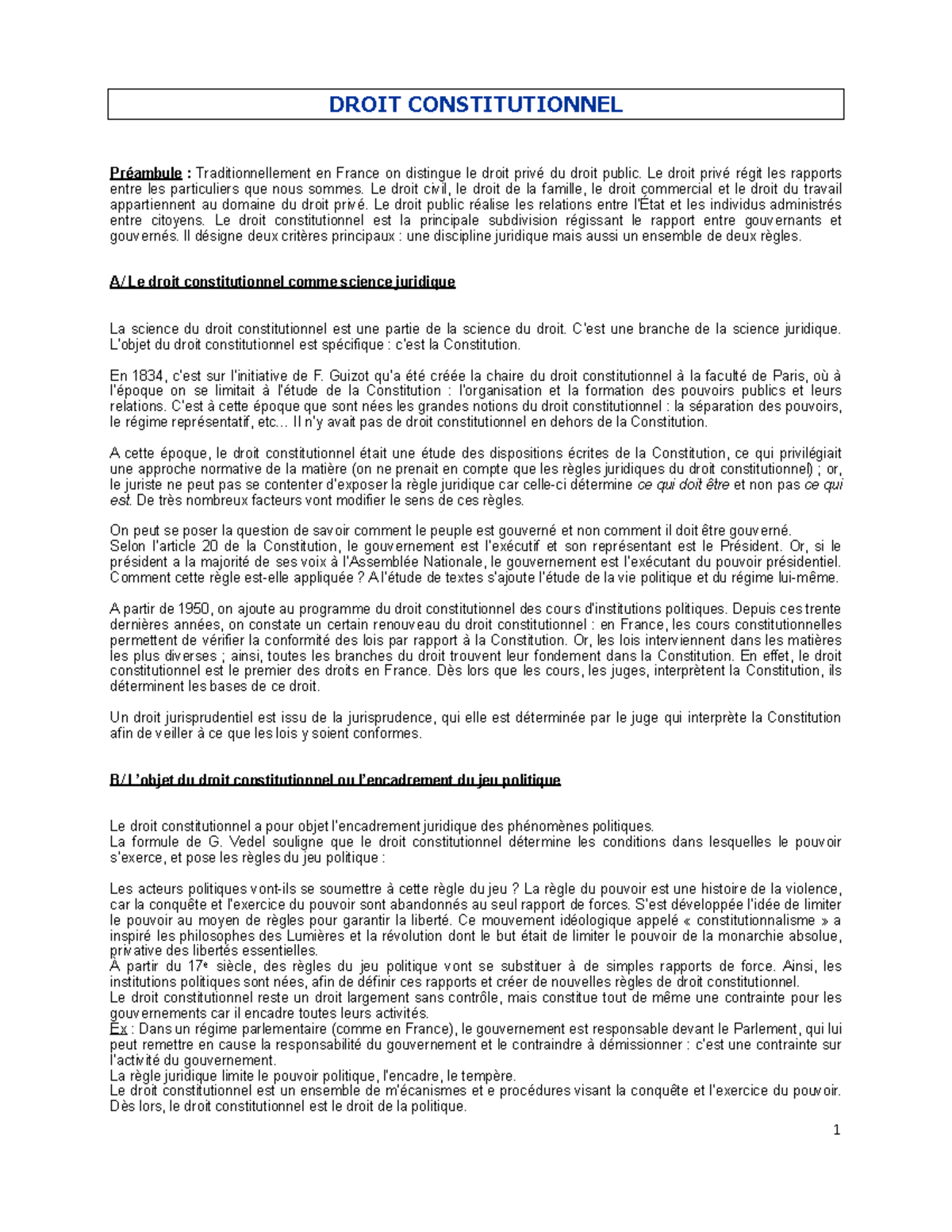 Cours droit constit DROIT CONSTITUTIONNEL Préambule
