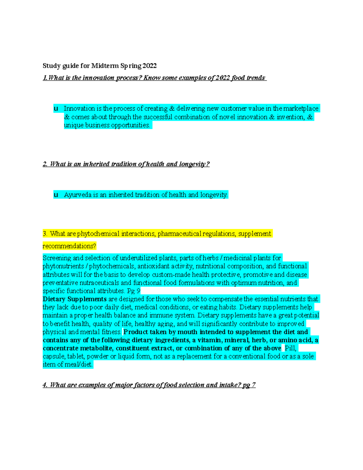 Study guide for Spring 2022 - Study guide for Midterm Spring 2022 1 is ...