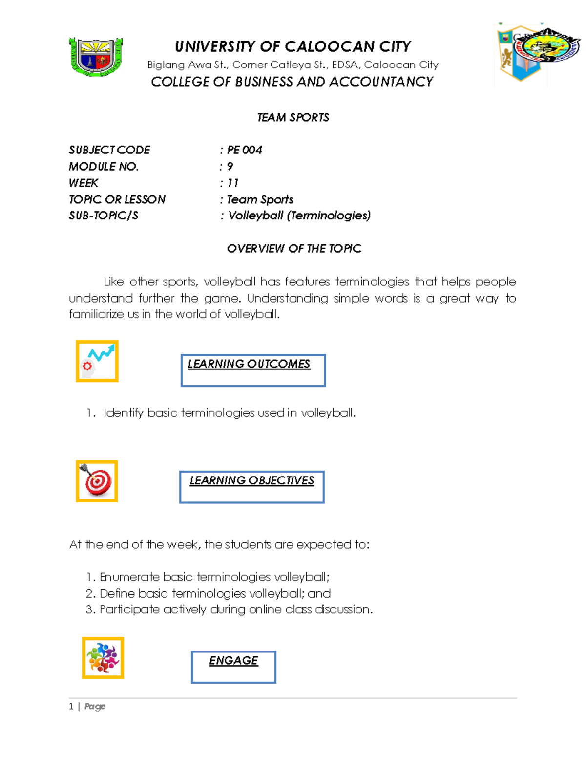 Module 9 Week 10 PE 004 Terminologies Of Volleyball 3 - Biglang Awa St ...