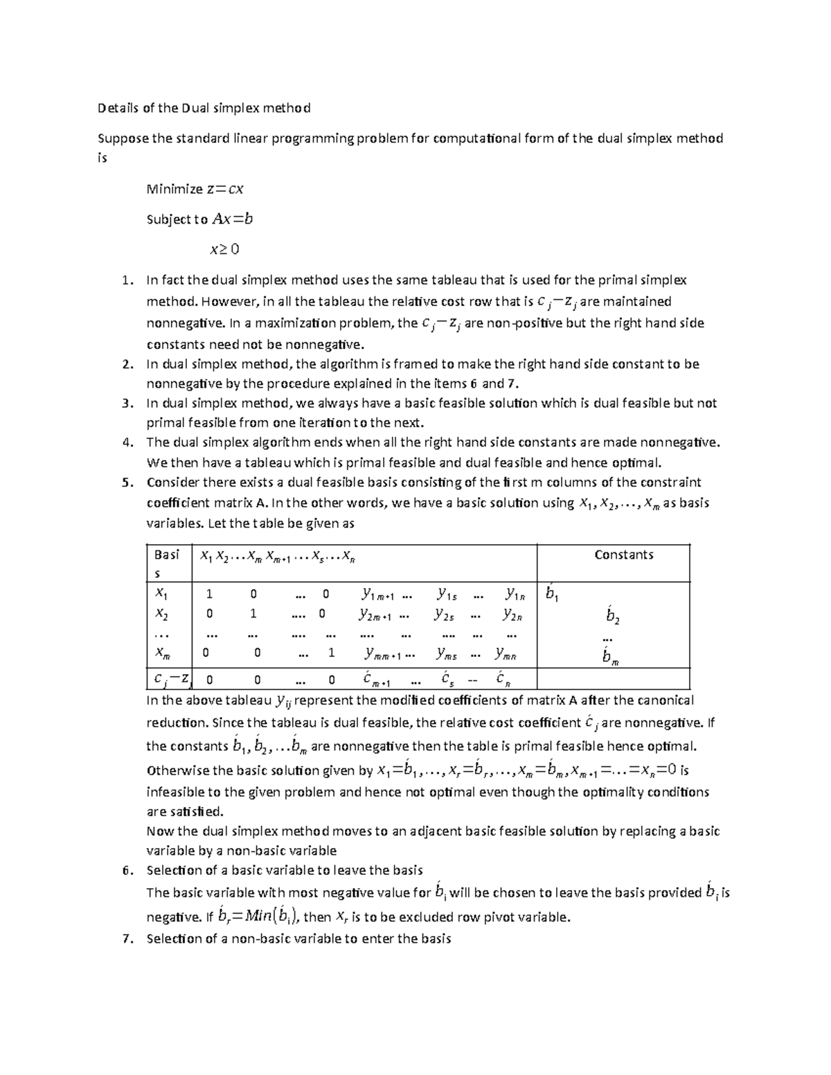 Lect7 dual simplex - Notes by Prof LN Das - Details of the Dual simplex ...
