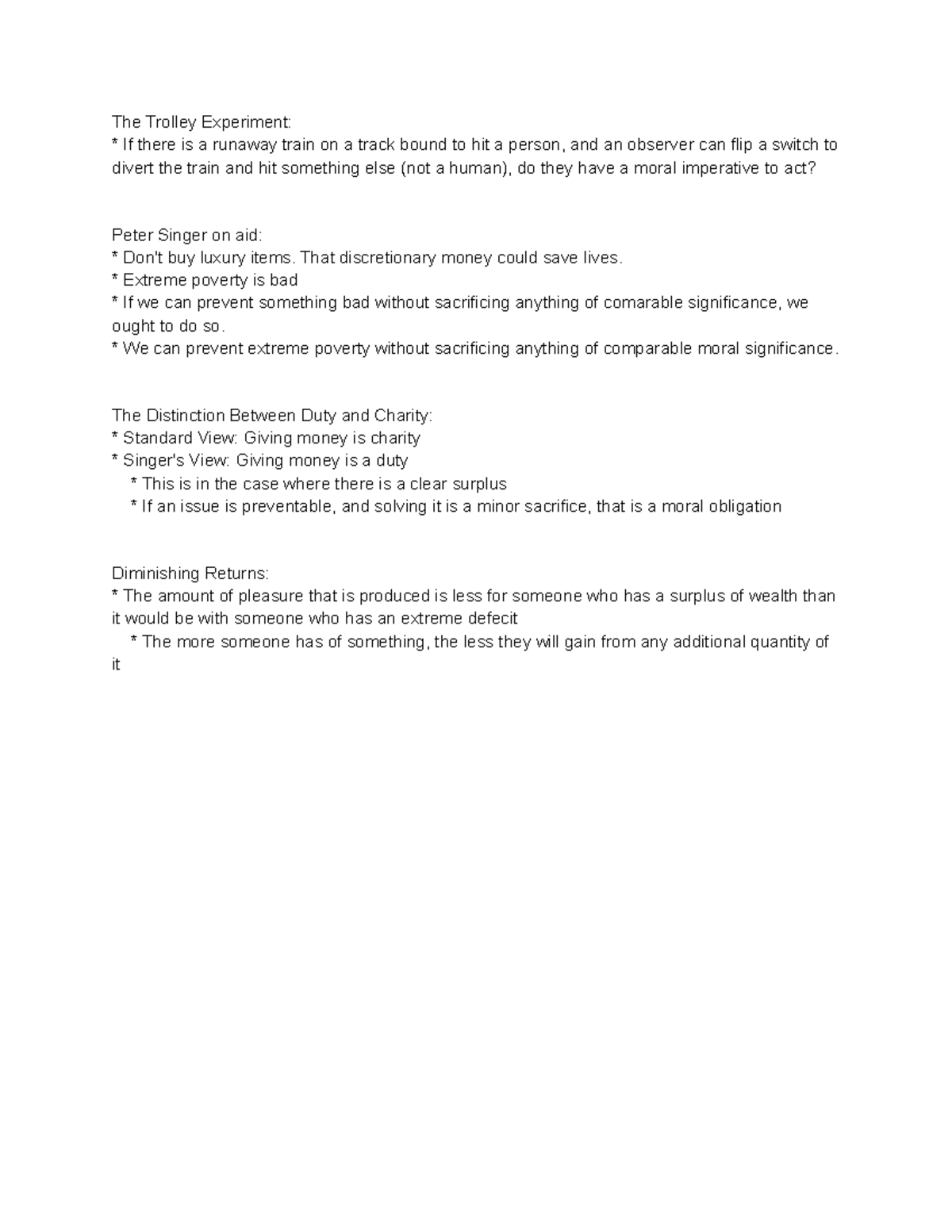 9 16 Class Notes World Poverty The Trolley Experiment If there is a