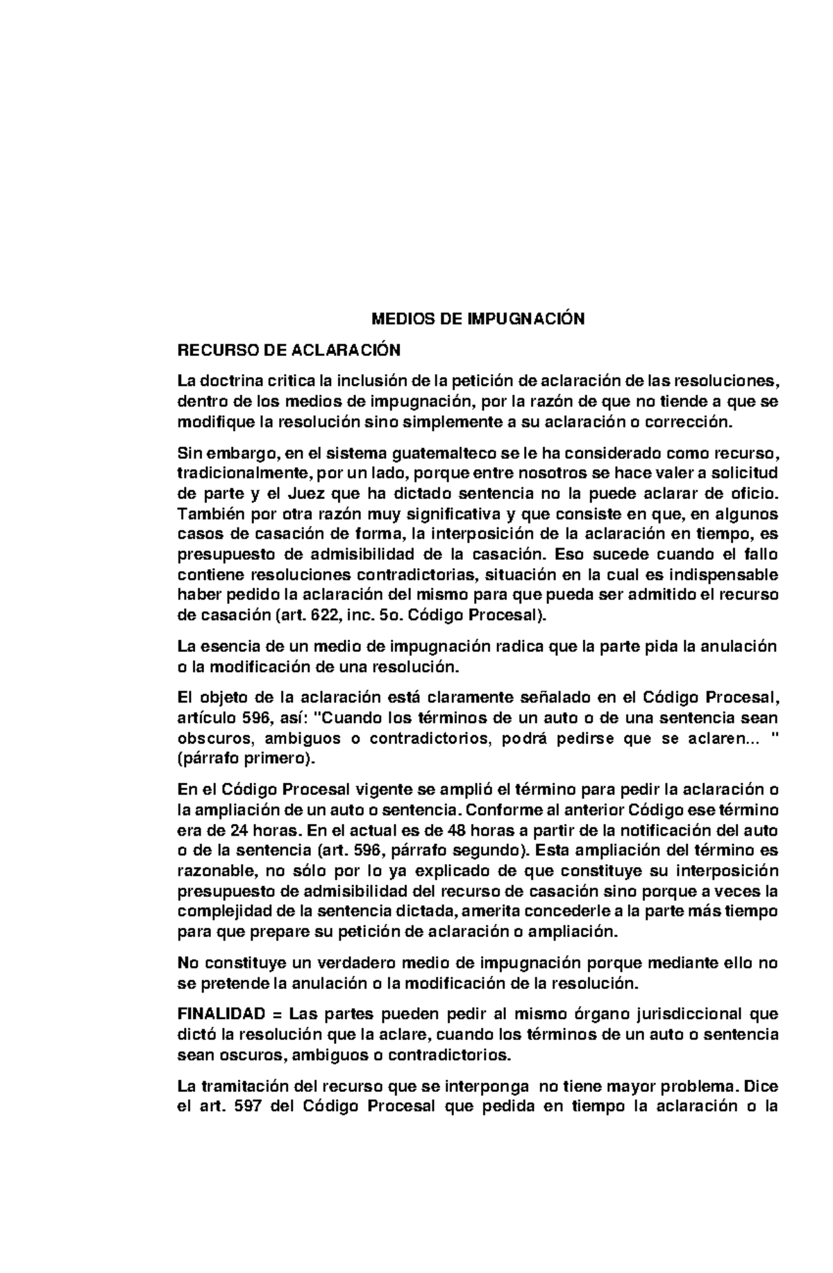 Explicacion Del Recurso De Aclaracion - MEDIOS DE IMPUGNACIÓN RECURSO ...