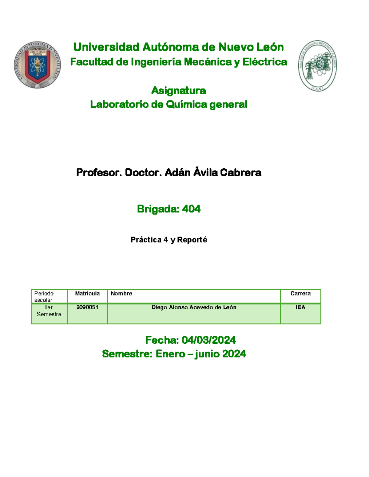 Práctica 4 - LABQ - Act Fun - laboratorio de quimica - Universidad ...