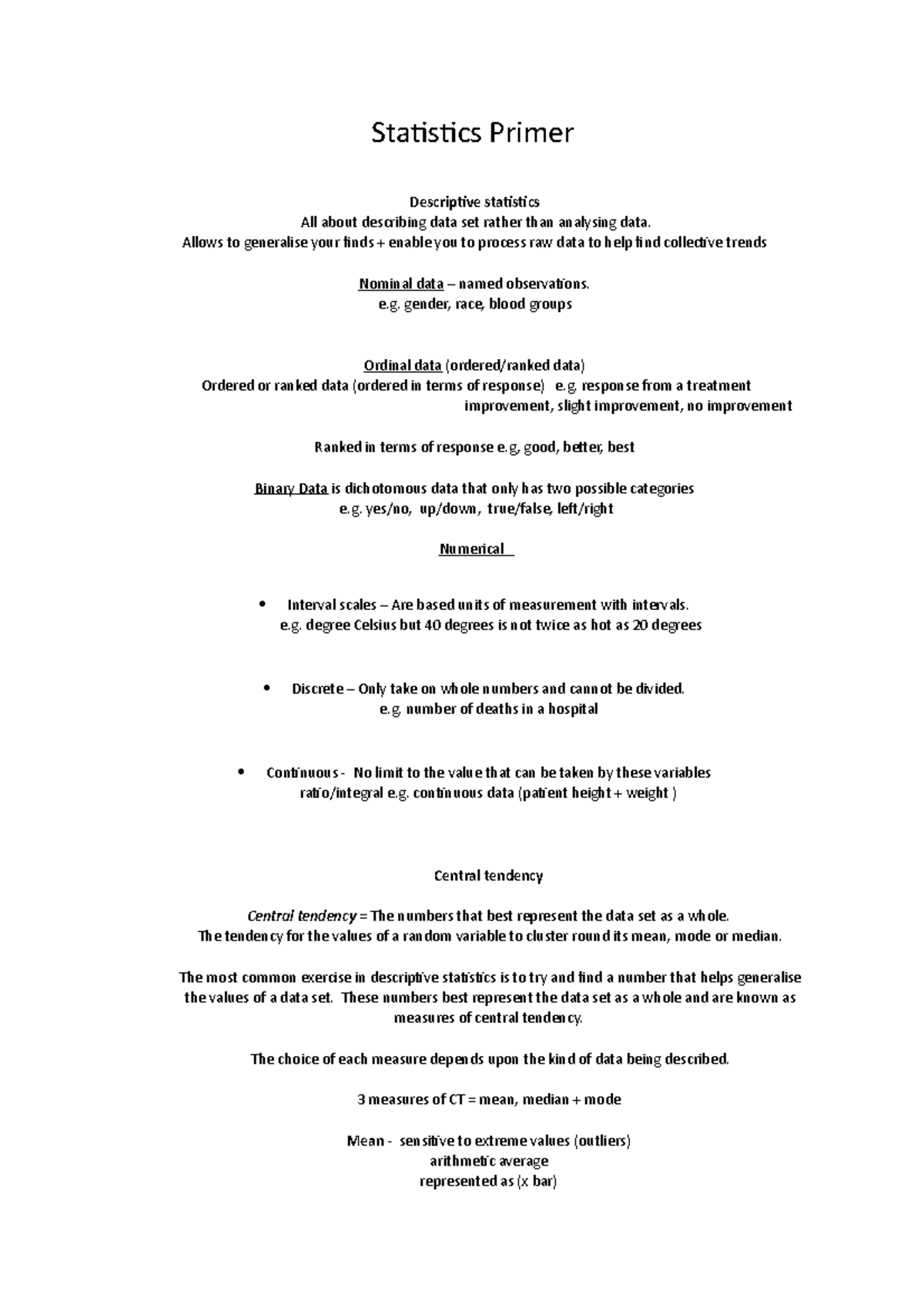 Statistics Primer (2) - My Lectures Notes And Additional Learning ...