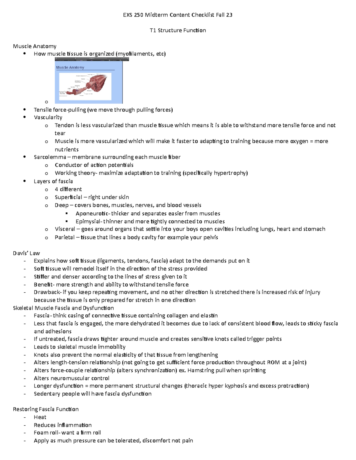EXS 250 Midterm Content Checklist f 23 Hamstring pull when sprinting
