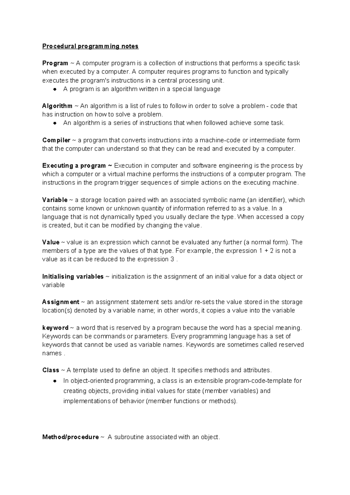 ECS401U Procedural programming notes - Procedural programming notes ...