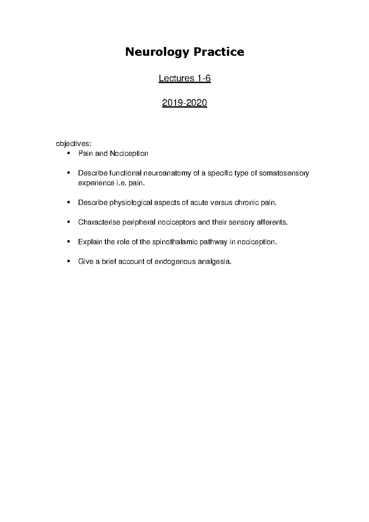 Neurology Practice lecturenotes 1to6 2019 2020 - Neurology Practice ...