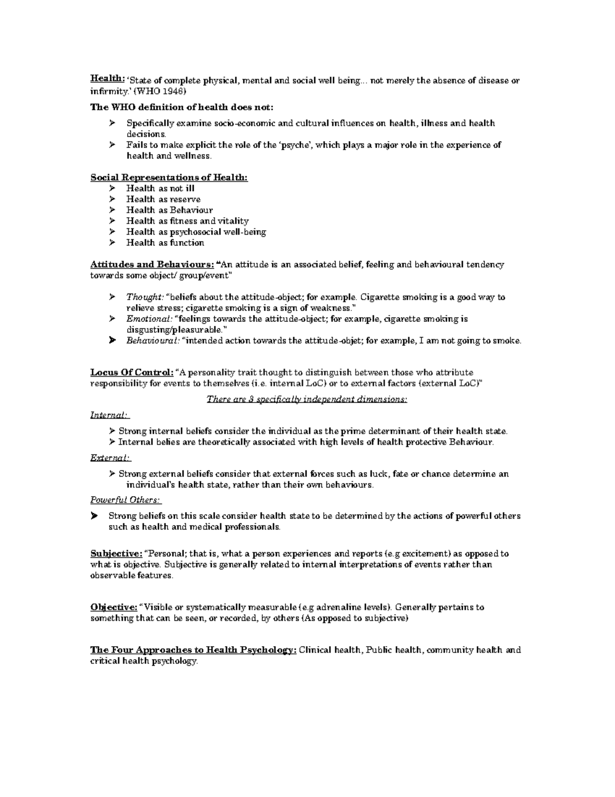Psych AND Health Notes - Health: ‘State of complete physical, mental ...
