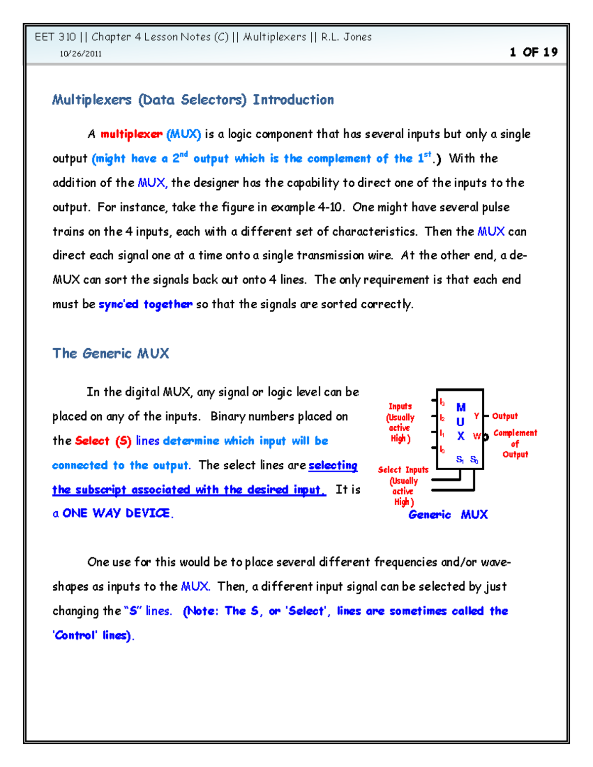 EET 310 Ch4 C Muxs - Lecture notes 4 - EET 310 Chapter 4 Lesson Notes ...