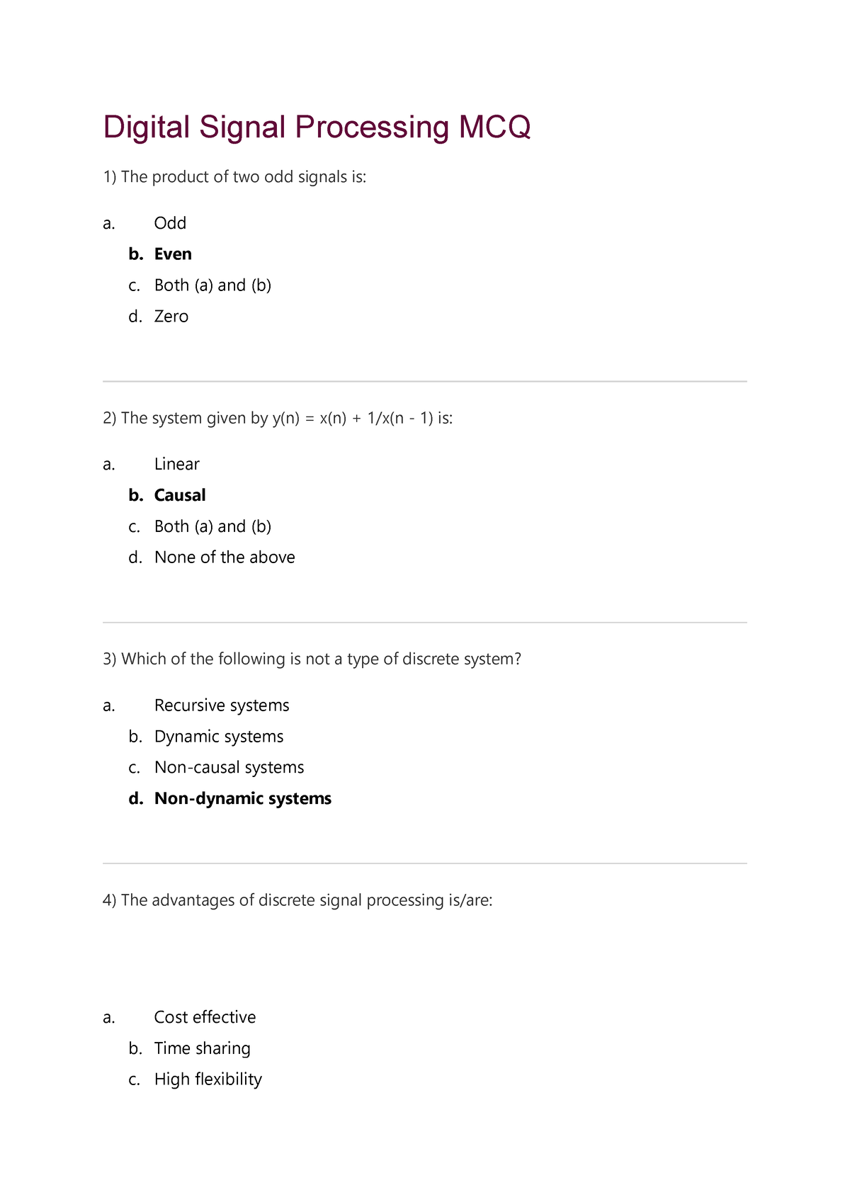 Digital Signal Processing MCQ - Odd B. Even C. Both (a) And (b) D. Zero ...