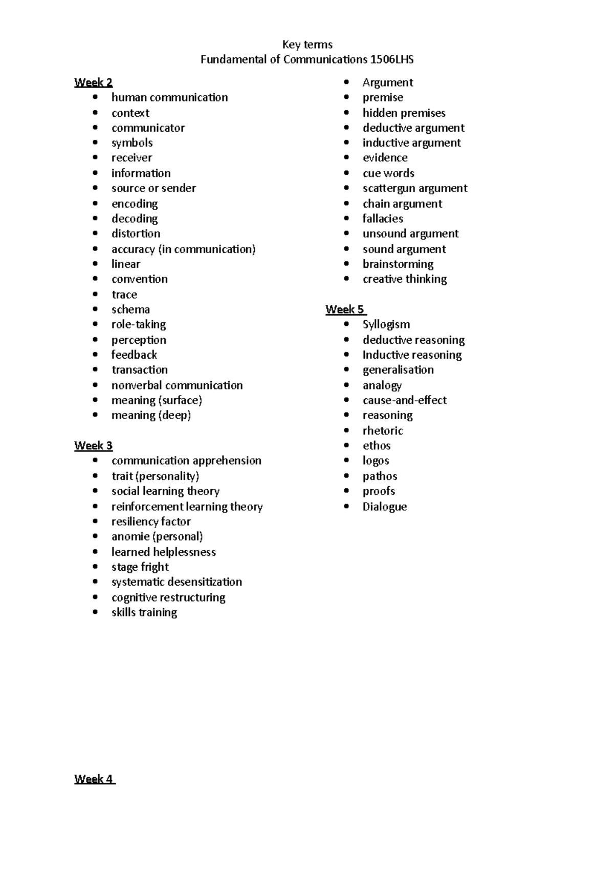 Key terms (weekly tutorials) - Key terms Fundamental of Communications ...