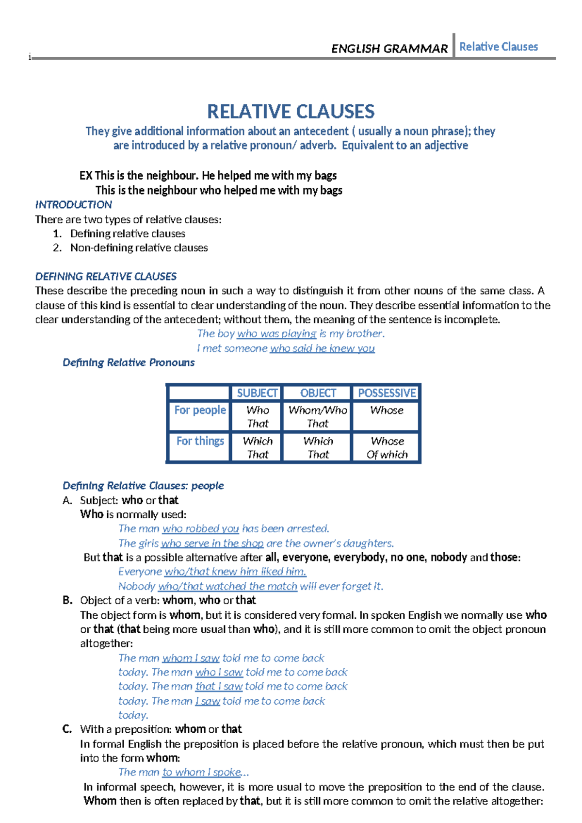 Relative clauses theory and exercises - i RELATIVE CLAUSES They give ...