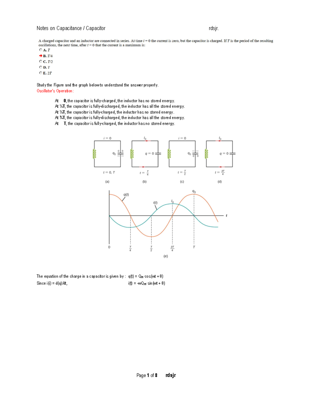 LC Oscillation with Solution - Study the Figure and the graph below to ...