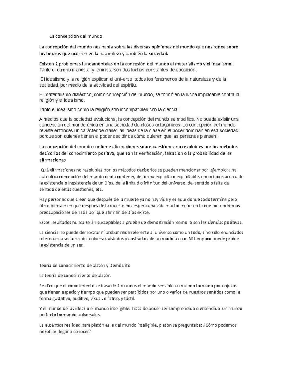 La concepción del mundo La concepción del mundo La concepción del