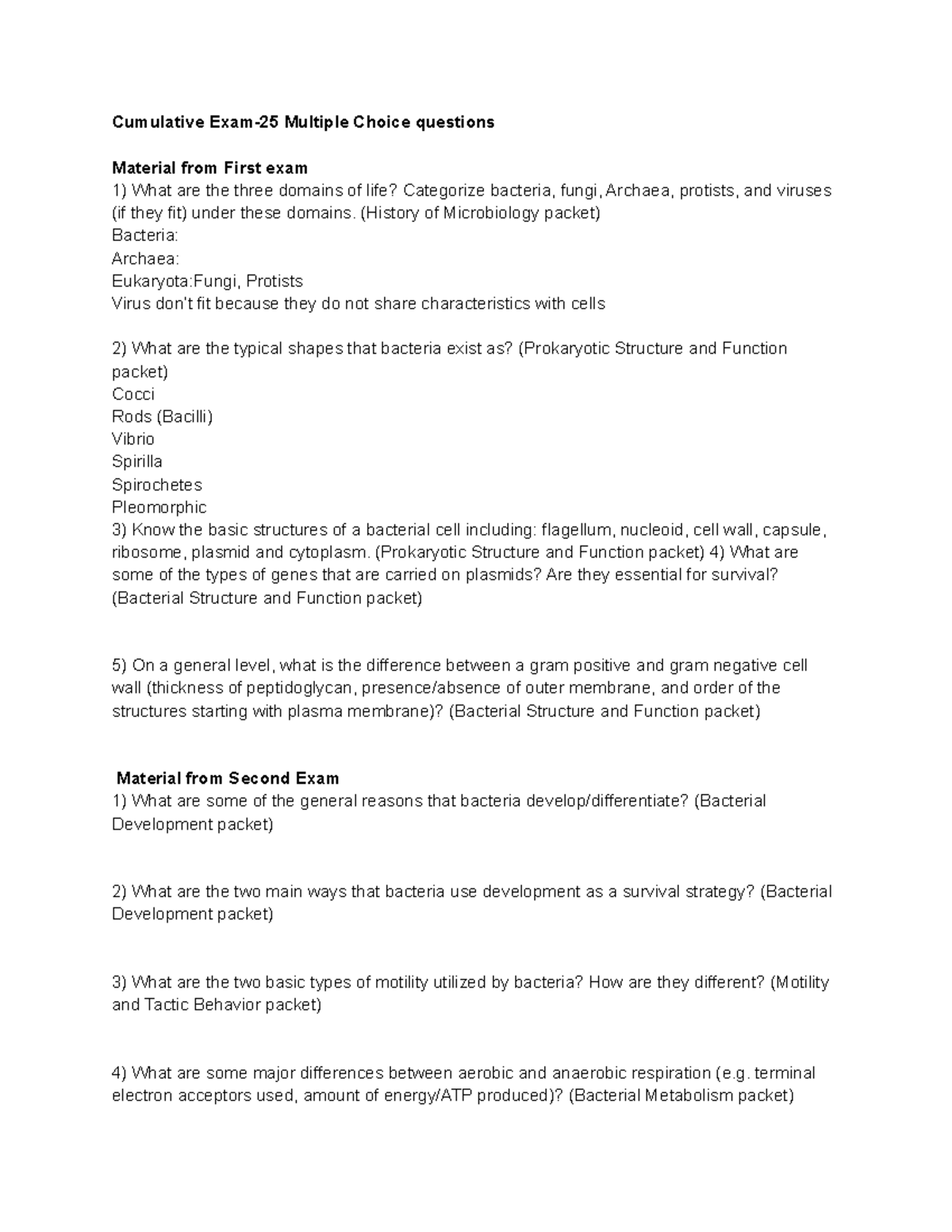 Cumulative study guide- Microbiology - Cumulative Exam-25 Multiple ...