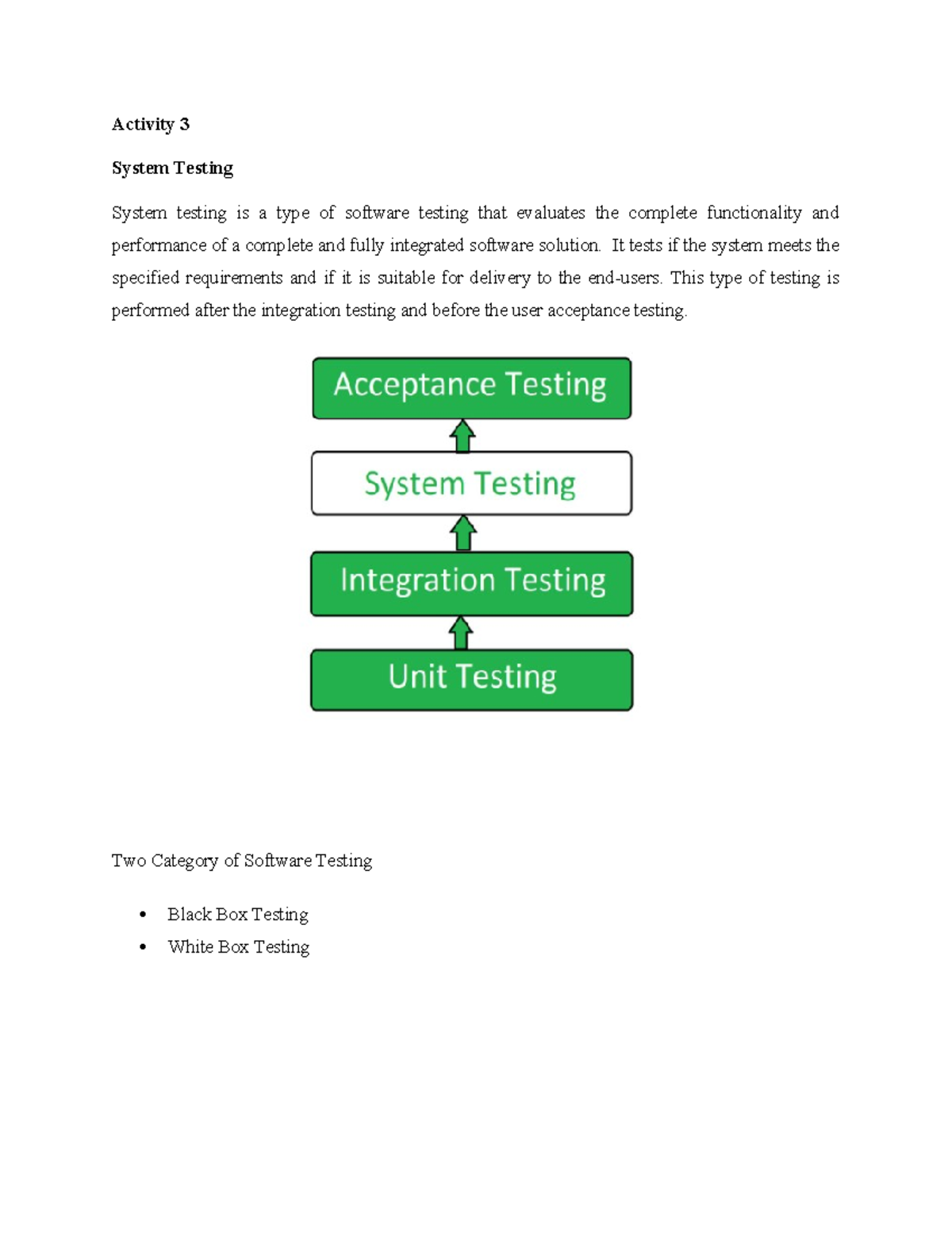 Activity 3 DB - Activity 3 System Testing System testing is a type of ...