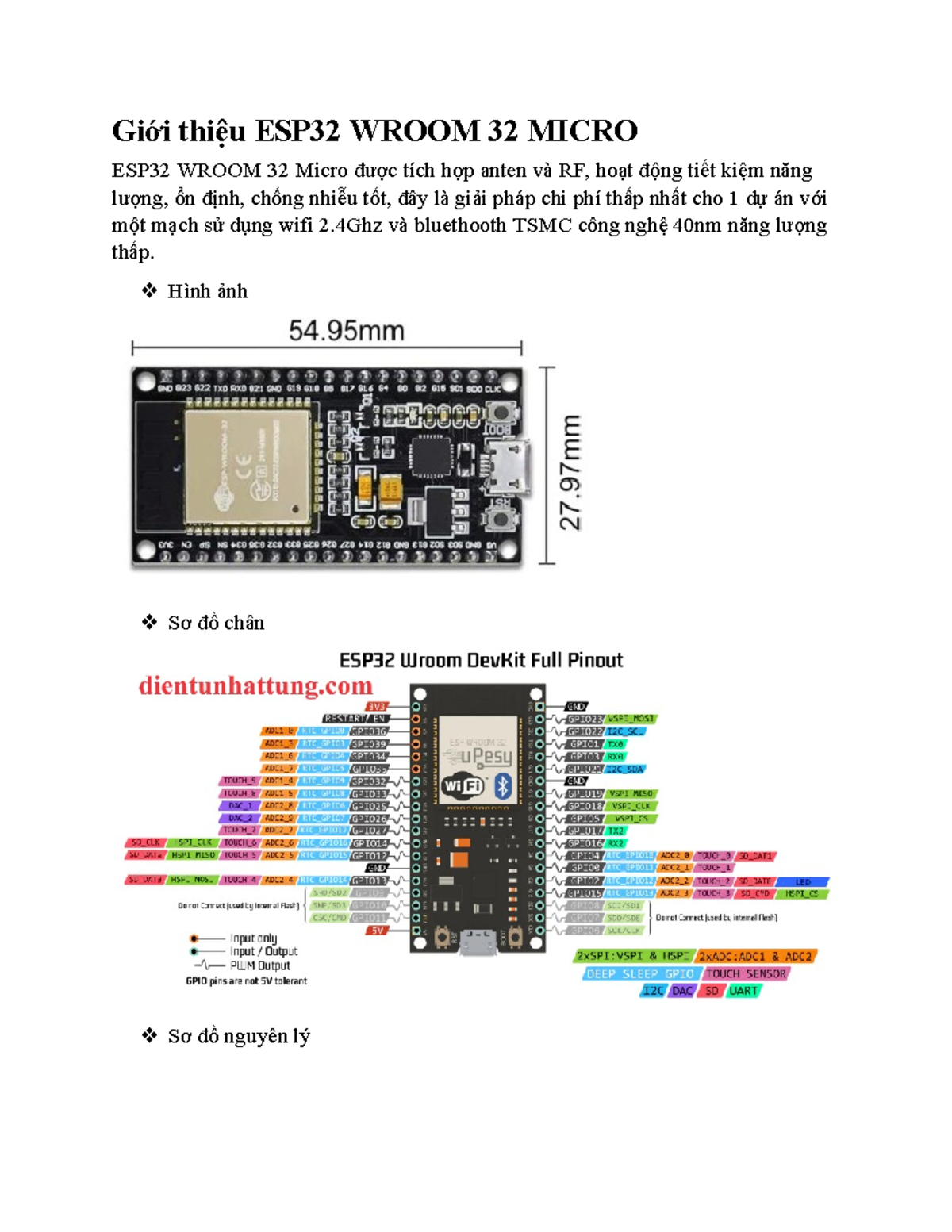 Giới thiệu ESP32 Wroom 32 Micro - Giới thiệu ESP32 WROOM 32 MICRO ESP32 ...