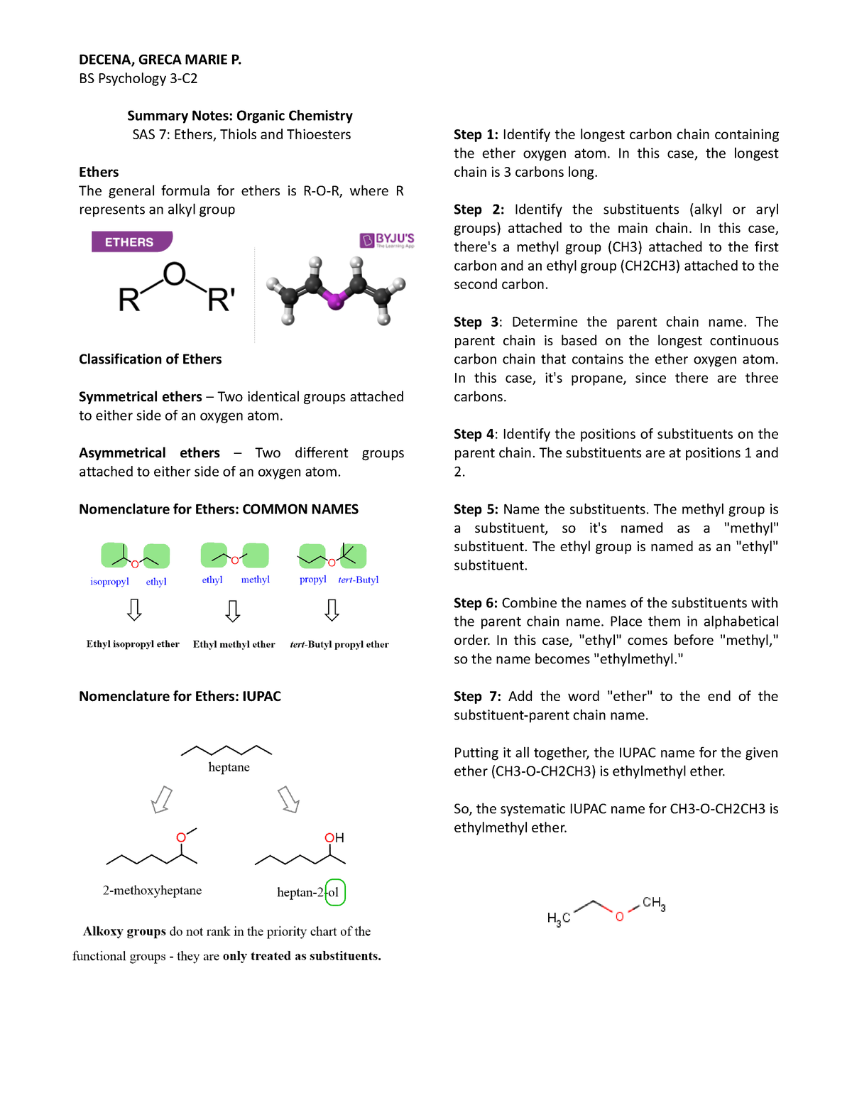 SAS 7 Summary Notes - BS Psychology 3-C Summary Notes: Organic ...