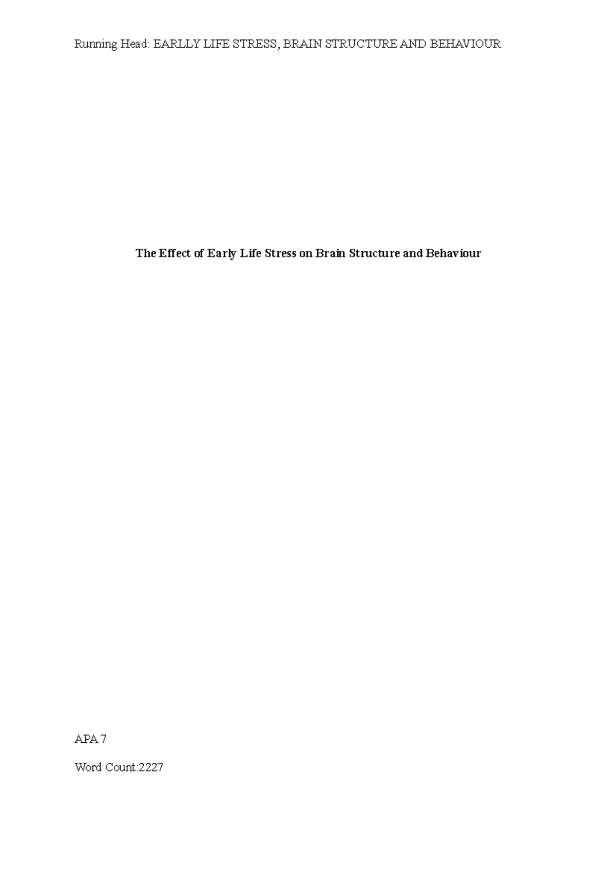 PSYC366 Assignment - The Effect of Early Life Stress on Brain Structure ...