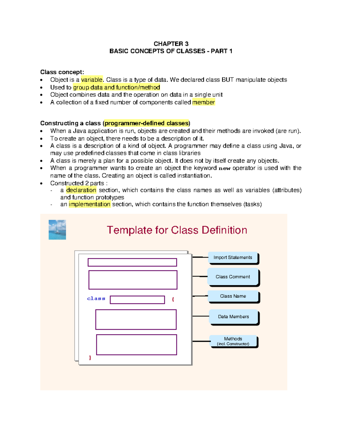 Chapter 3(pdf) - Notes Chap 3 - CHAPTER 3 BASIC CONCEPTS OF CLASSES ...